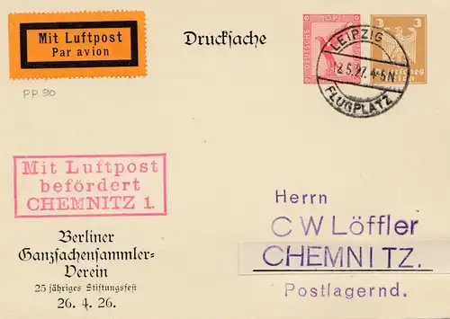 Luftpost Leipzig nach Chemnitz 1927