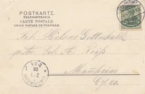 Carte de vue Goethe - Francfort / M 1905 vers Mannheim