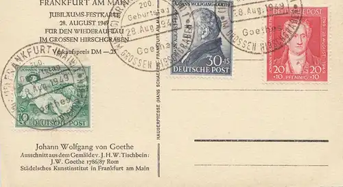 Ansichtskarte Goethe - Sonderstempel Frankfurt/M 1949, 200 Geburtstag Volkspende