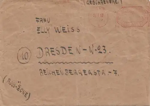 POW - Kgf: Sandbostel via Bonn 1947 nach Dresden (SBZ) mit Briefinhalt