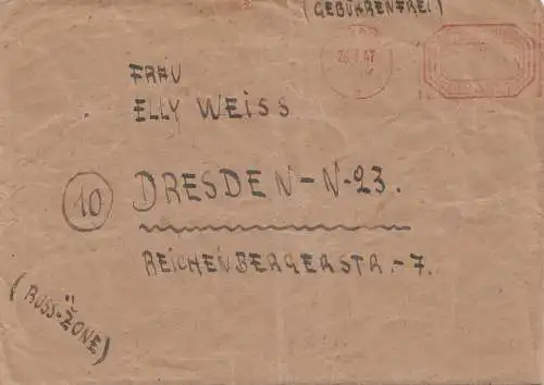 POW - Kgf: Sandbostel via Bonn en 1947 à Dresde (SBZ) avec contenu de la lettre