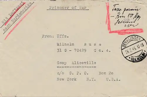 POW - Kgf: 1945 Denklingen nach USA Camp Aliceville