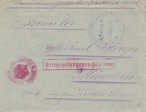 POW - Kgf: 2 Briefe 1917 von Finistere Frankreich  nach München