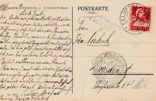 POW - Kgf: AK de Lucerne, après l'internement de Dresde 1918