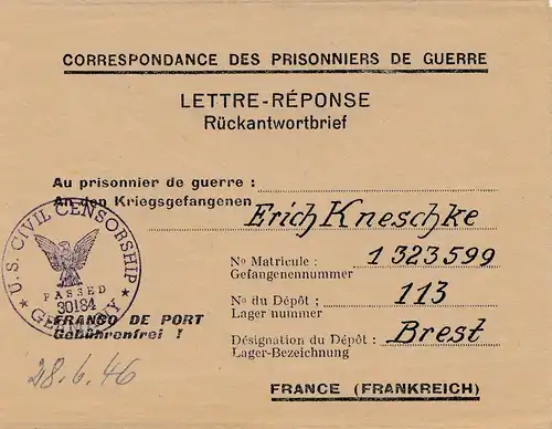 POW - Kgf: 1946: Berlin nach Brest in Frankreich