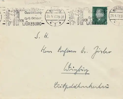 Würzburg: 1931: Exposition de la courroie de coupe - timbre publicitaire