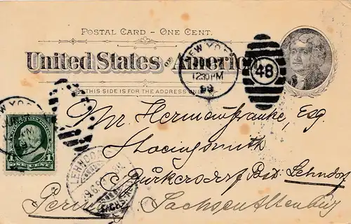 États-Unis: Fire Island: Postal card 1899 au Pérou