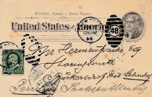 États-Unis: Fire Island: Postal card 1899 au Pérou