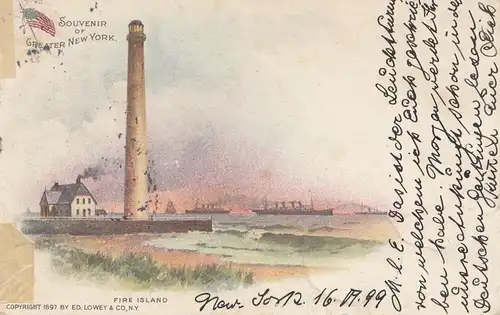 États-Unis: Fire Island: Postal card 1899 au Pérou