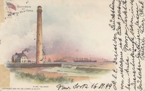 États-Unis: Fire Island: Postal card 1899 au Pérou