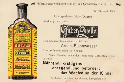 Affaire de pression Autriche 1909-Ganzkasse-Gruber Source -Eau de fer, croissance Enfants