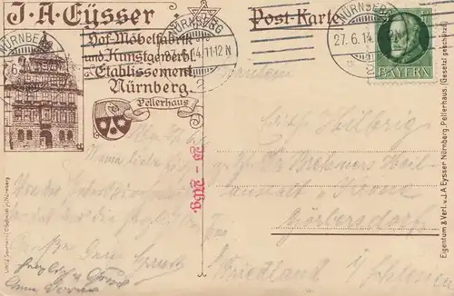 Carte de vue Dürer, Memeubelfabrik und Kunstverbungen Nuremberg 1914