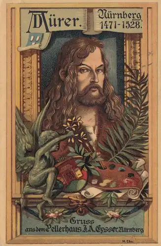 Carte de vue Dürer, Memeubelfabrik und Kunstverbungen Nuremberg 1914