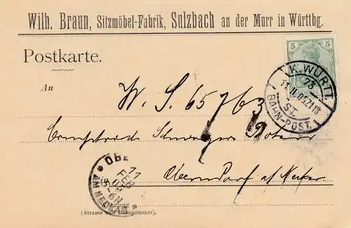 Sitzmöbel Fabrik Sulzbach an der Murr 1905 - Stuhl