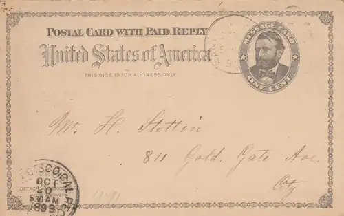 États-Unis: Postal card, pay reply 1893, Amusants Comite -Ball-Concert