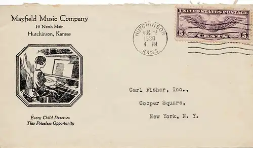 USA: Mayfield Music Comp. Hutchinson/Kansas 1930 - Piano to New York