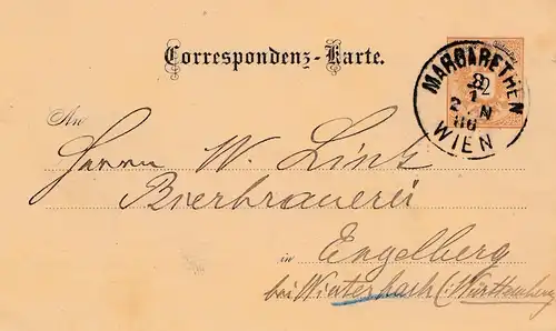 Margarthen/Vienne après Engelberg 1886, entier, Brauer et Houblon journal