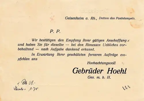 Geisenheim/Eltville 1935: Freistempel: Sektkellerei