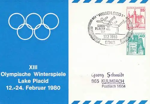 XIII. Olympische Winterspiele 1980 Lake Placid - Ganzsache - Wissen/Sieg Eislauf