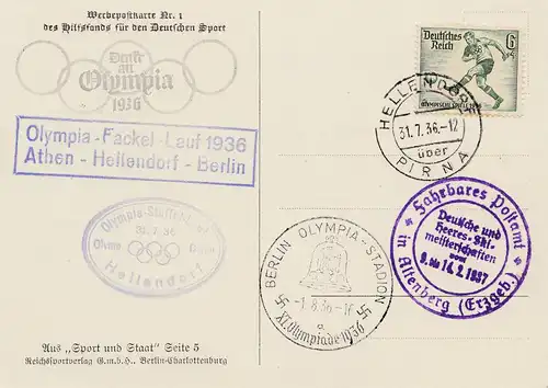 Propagandakarte: Olympia Fackellauf Athen-Helendorf-Berlin 1936