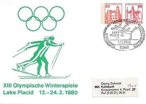 XIII. Olympische Winterspiele Lake Placid 1980 - Ganzsache - Eislauf-Wissen/Sieg