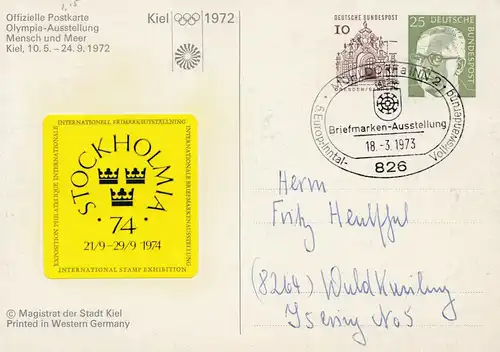 Jeux olympiques Kiel 1972: Exposition homme-mer entier Stockholm