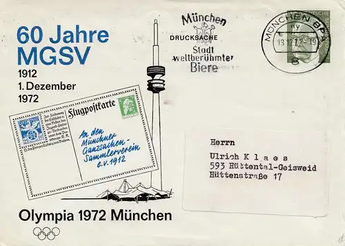 Olympia 1972 Munich: 60 ans MGSV - Ville des bières - Tout ce qui est en jeu