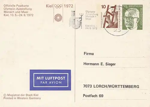 1972 Olympiade München: Mensch und Meer - Ganzsache Kiel