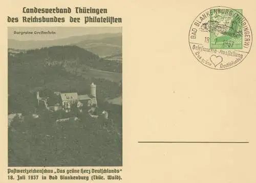 Briefmarken Ausstellung: Bad Blankenburg 1937 - Thüringen