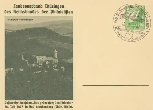 Timbres Exposition: Bad Blankenburg 1937 - Thuringe