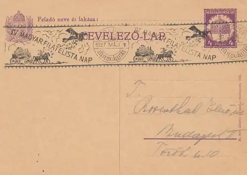 Ungarn: Ganzsache 1927: Magyar Filatelista NAP