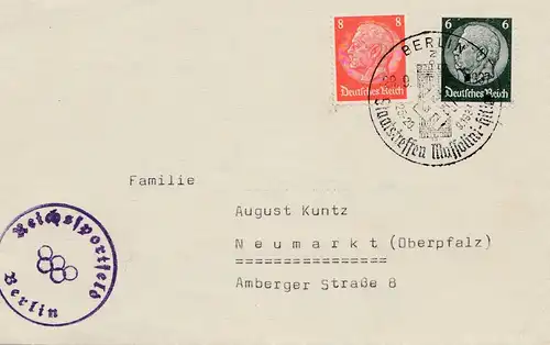 Brief Reichssportfeld Berlin 1936 - Stempel - Staatstreffen Mussolini 1937
