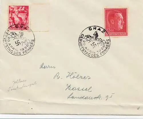 Brief mit Sonderstempel 1938 - Graz Geburtstag des Führers