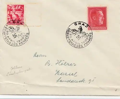 Lettre avec le cachet spécial 1938 - Graz anniversaire du Führer