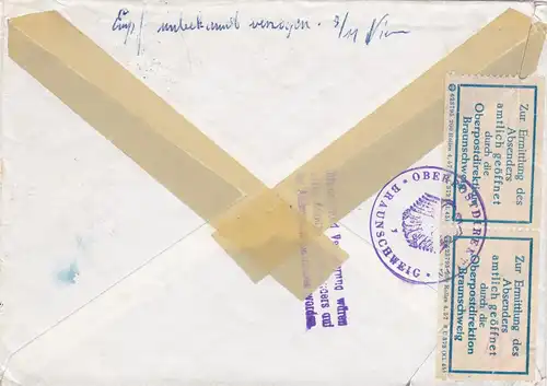 Lettre de Ludwigsburg en 1958 à Braunschweig - identification de l'expéditeur ouvert