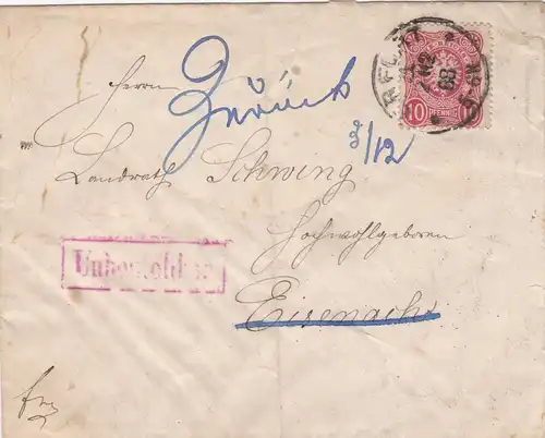 Lettre 1888 Lettre à Eisenach et retour - enquête expéditeur