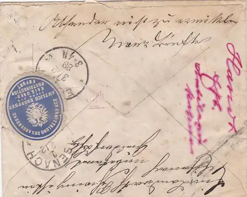 Brief 1888 Brief nach Eisenach und zurück - Ermittlung Absender