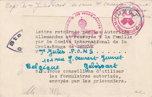 Kgf Lettre-Rotes Croix - Stalag IVa - Censure allemande envoyé de retour