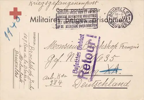 Belgien: Kriegsgefangenenpost 1941 Brüssel nach Stalag XA-Zurück