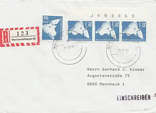 Marineschiffpost - Einschreiben 1987 nach Mannheim 