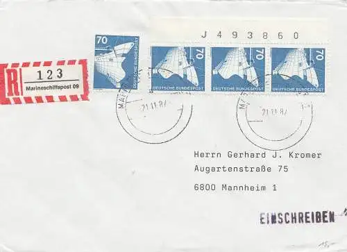 Marineschiffpost - Einschreiben 1987 nach Mannheim