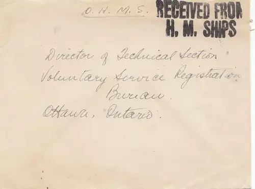 Lettre: Received from H.M.Ships to Ontario/Canada - Censor passed