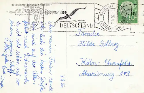 Ansichtskarte: Bundesbahn-Hochsee-Fährschiff 1956