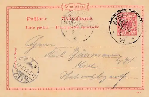 Ganzsache Marine Schiffsposten 1898 nach Kiel