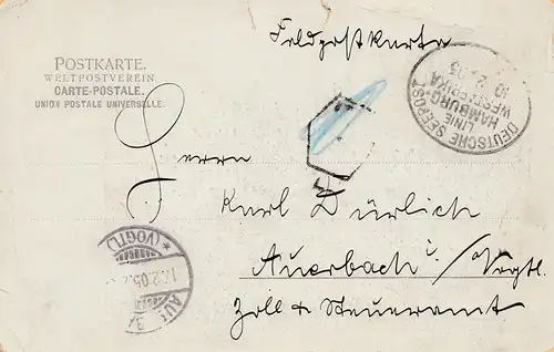 Carte postale de Hambourg: 1905: Deutsche Seepost Line Hamburg-Afrique de l'Ouest
