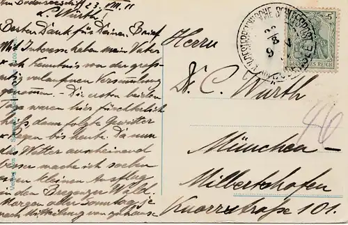 Ansichtskarte Wasserburg: 1911: Schiffspost nach München