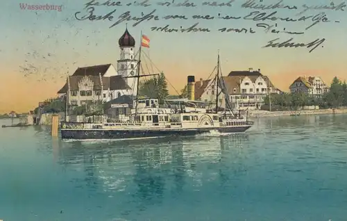 Carte de vue Wasserburg: 1911: Poste de bateau vers Munich