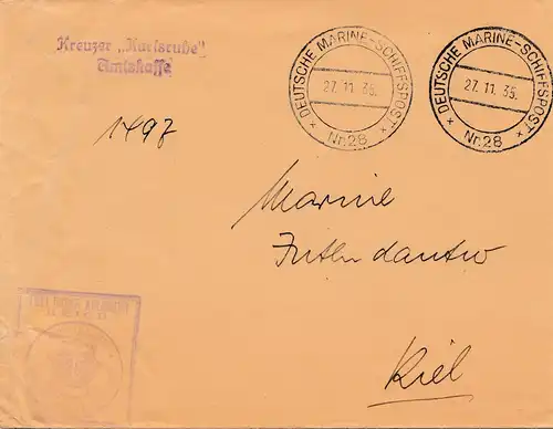 1935: Poste maritime allemand n° 28 vers Kiel: Kreuzer Karlsruhe