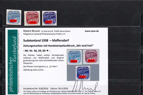 Sudetenland: Min. 56,59,60, * Imprimerie à la main Marques de journaux
