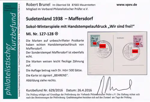 Sudetenland: MiNr. 127-128, Sokol Winterspiele